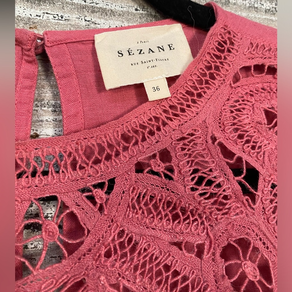 Sezane Pink Lace-Detail Cotton Top - Picture 5 of 11